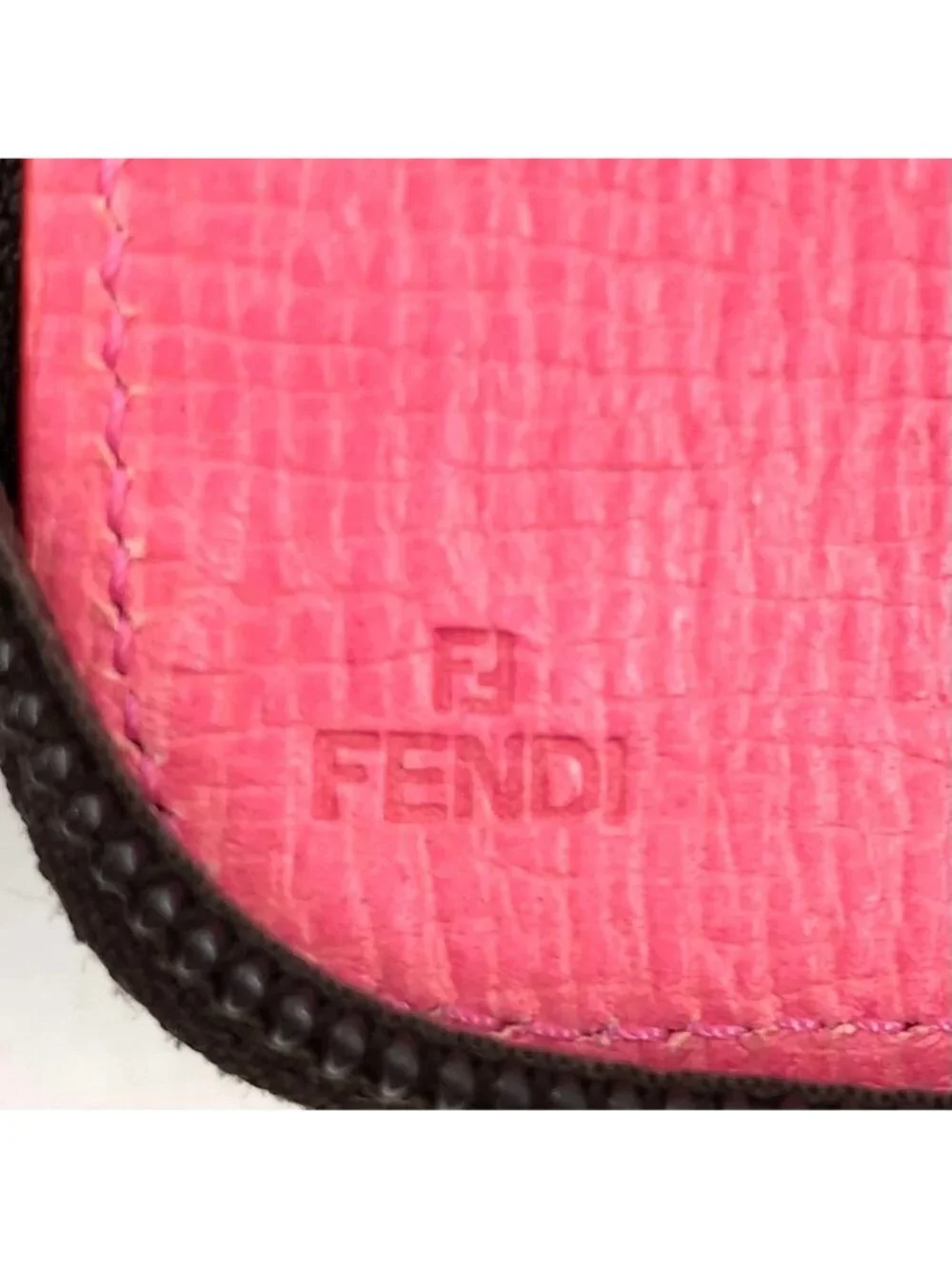 Fendi Zucca Pattern Zip Around Leather Pink Brown Wallet Gold